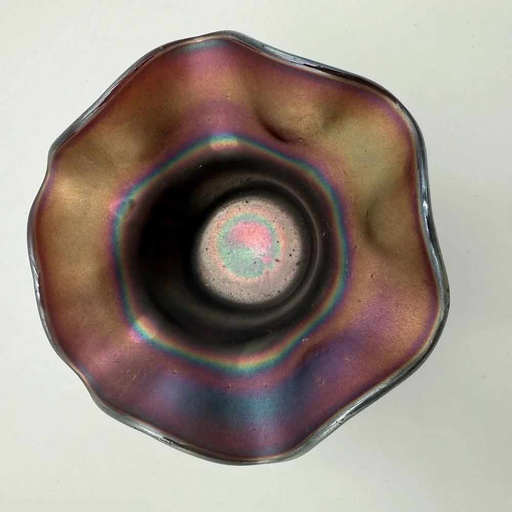 Northwood Amethyst Carnival Glass‎ Hat Case Lustre Fluted Diamond Trim Ribbed